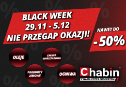 Black Week na Chabin.pl: Promocje aż do -50%! Oleje, Ogniwa, Chemia Warsztatowa i więcej – Tylko do 5 grudnia!